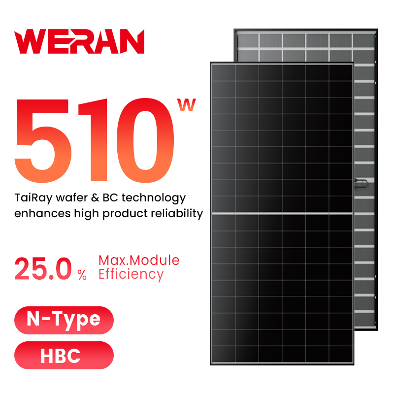 Солнечная панель WERAN 495-510W для жилых помещений с задним контактом – OEM-фотомодуль с двойным остеклением на крыше для дистрибьюторов и монтажников